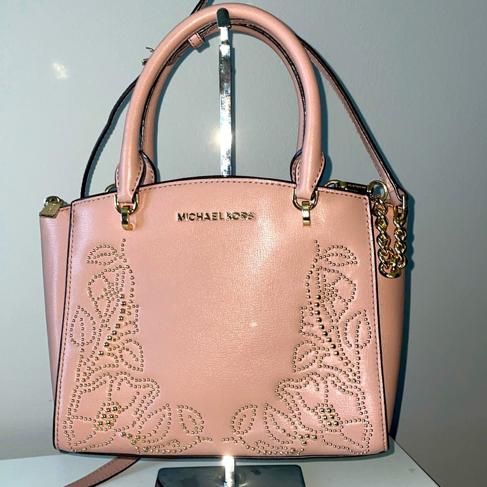 Michael Kors ELLIS Dusty Pink W/Gold stud design Satchel Handbag Convertible
